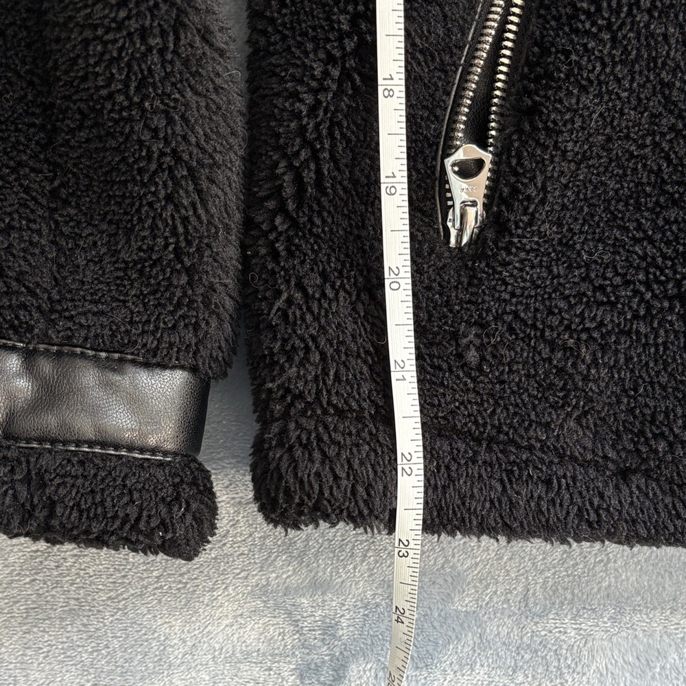 Zara Black Teddy Jacket with Faux Leather Accents - Picture 14 of 15